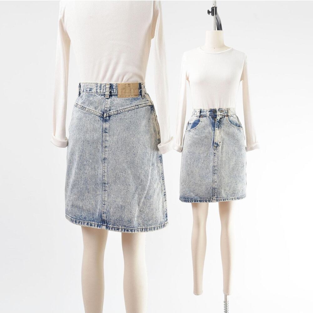 Vintage 80s Acid Wash Denim Fitted Pencil Jean Skirt size XS 24